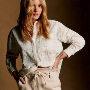 Sezane Max White Eyelet Button Down Shirt